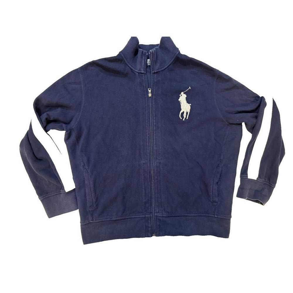 Polo Ralph Lauren Full Zip Sweatshirt Mens XL Blue Track Fleece Big Pony Stripes